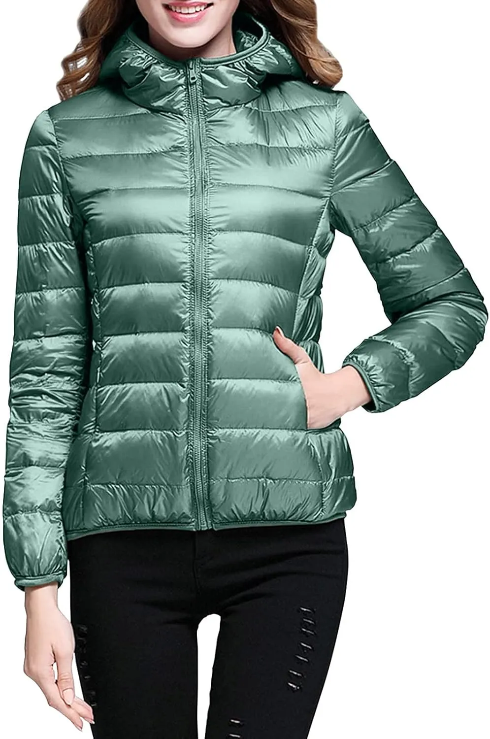 Packable Puffer Jackets for Women Winter Warm Down Jacket Lightweight Hooded Down Coat Short Duck Down Coats