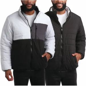 Perry Ellis Men's Puffer Jacket - Full Zip Up Reversible Color Block Hoodless Puffer Jacket for Men (S-XXL)