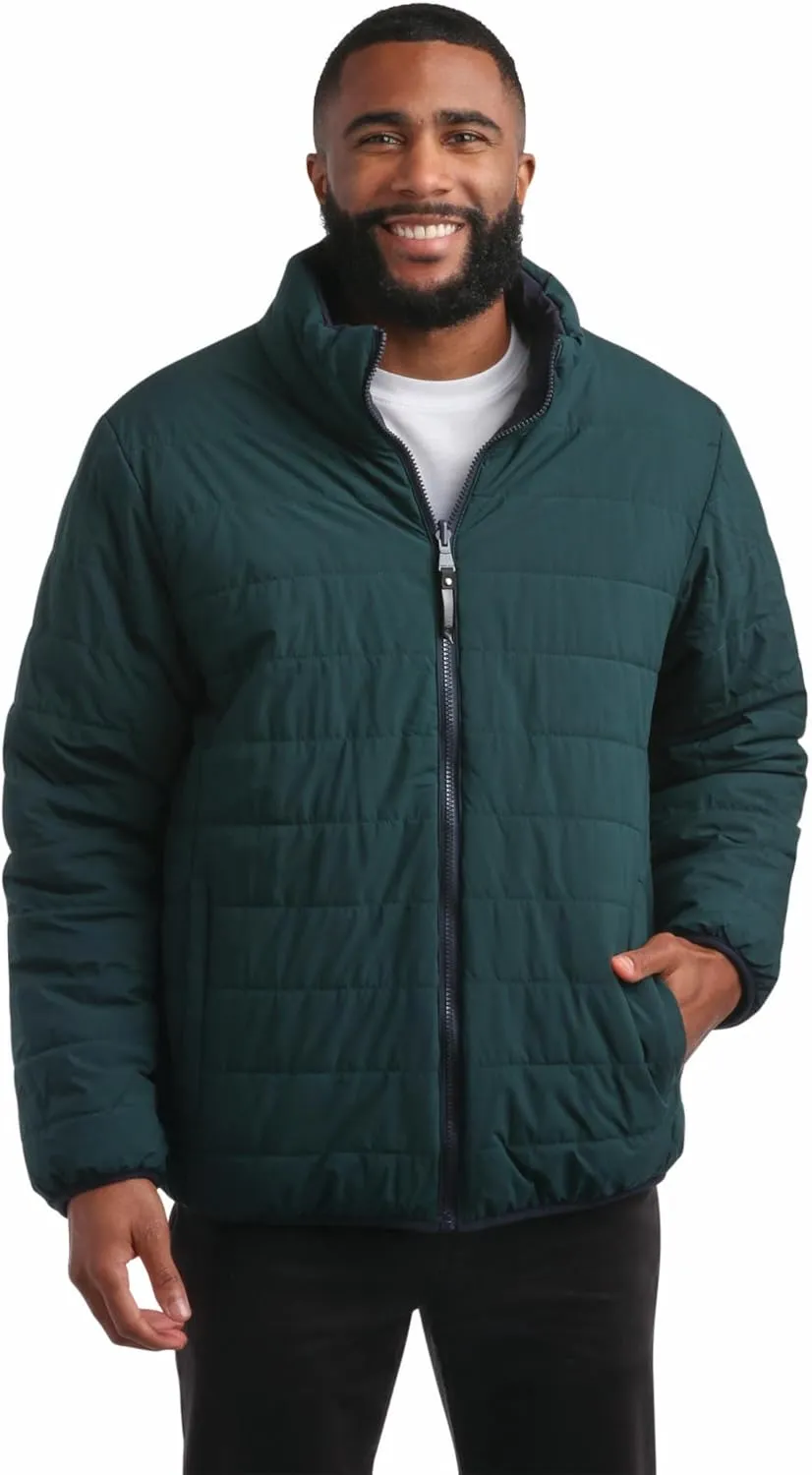 Perry Ellis Men's Puffer Jacket - Full Zip Up Reversible Color Block Hoodless Puffer Jacket for Men (S-XXL)