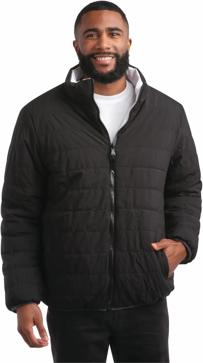 Perry Ellis Men's Puffer Jacket - Full Zip Up Reversible Color Block Hoodless Puffer Jacket for Men (S-XXL)
