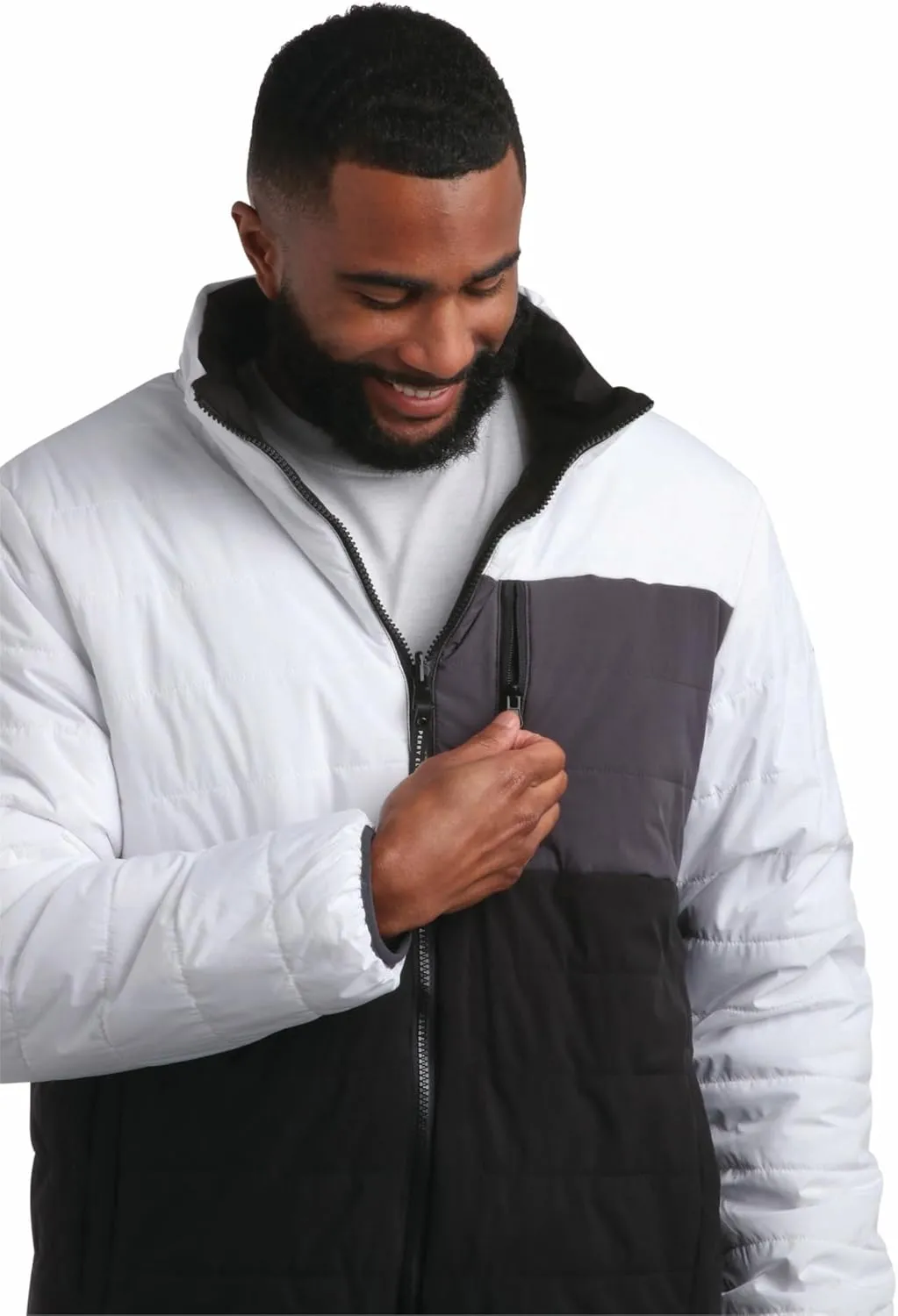 Perry Ellis Men's Puffer Jacket - Full Zip Up Reversible Color Block Hoodless Puffer Jacket for Men (S-XXL)