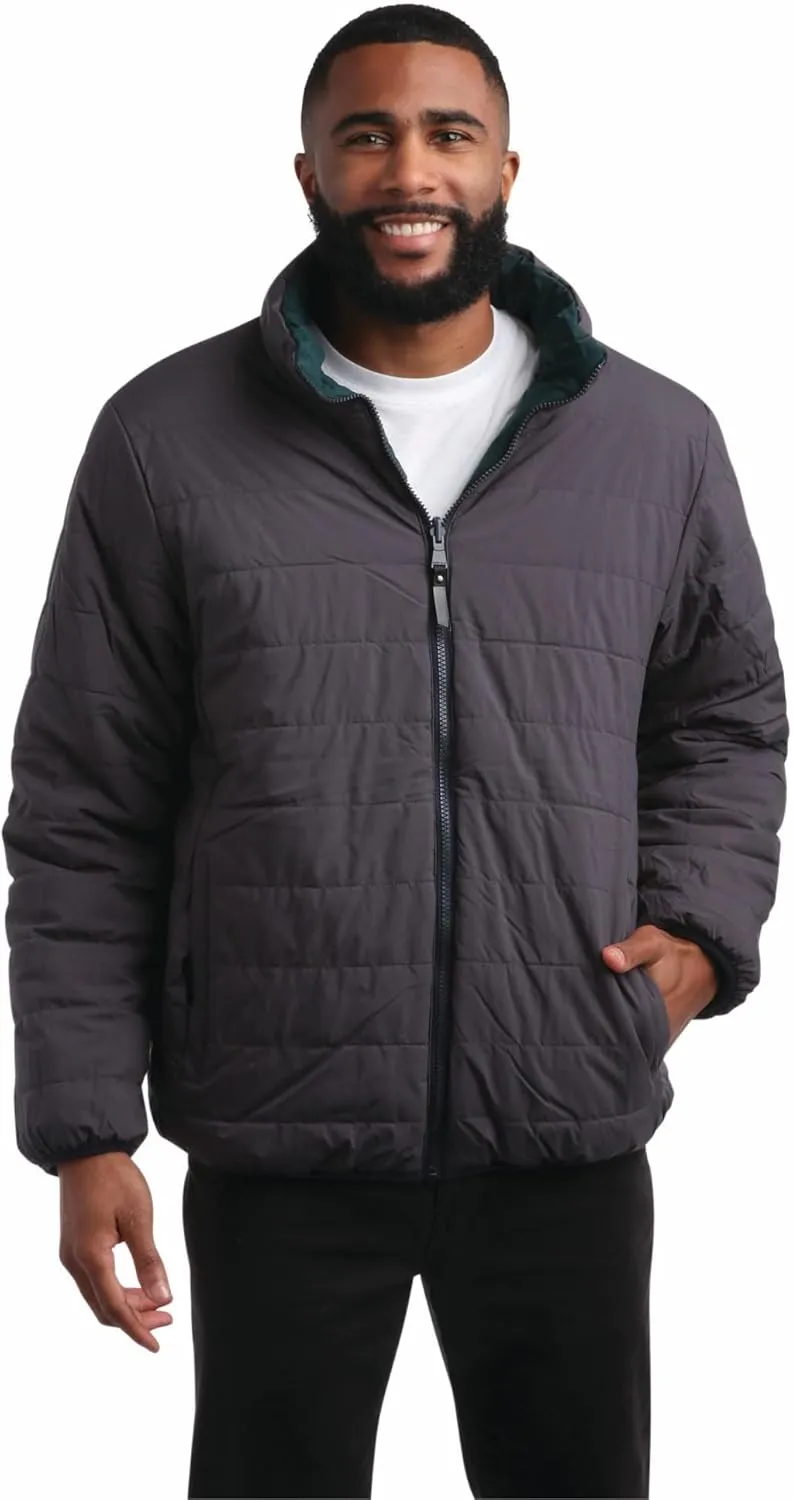 Perry Ellis Men's Puffer Jacket - Full Zip Up Reversible Color Block Hoodless Puffer Jacket for Men (S-XXL)