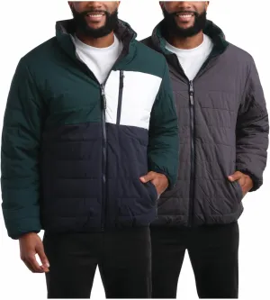 Perry Ellis Men's Puffer Jacket - Full Zip Up Reversible Color Block Hoodless Puffer Jacket for Men (S-XXL)