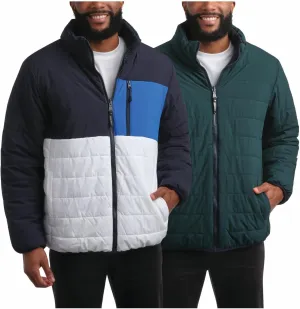 Perry Ellis Men's Puffer Jacket - Full Zip Up Reversible Color Block Hoodless Puffer Jacket for Men (S-XXL)
