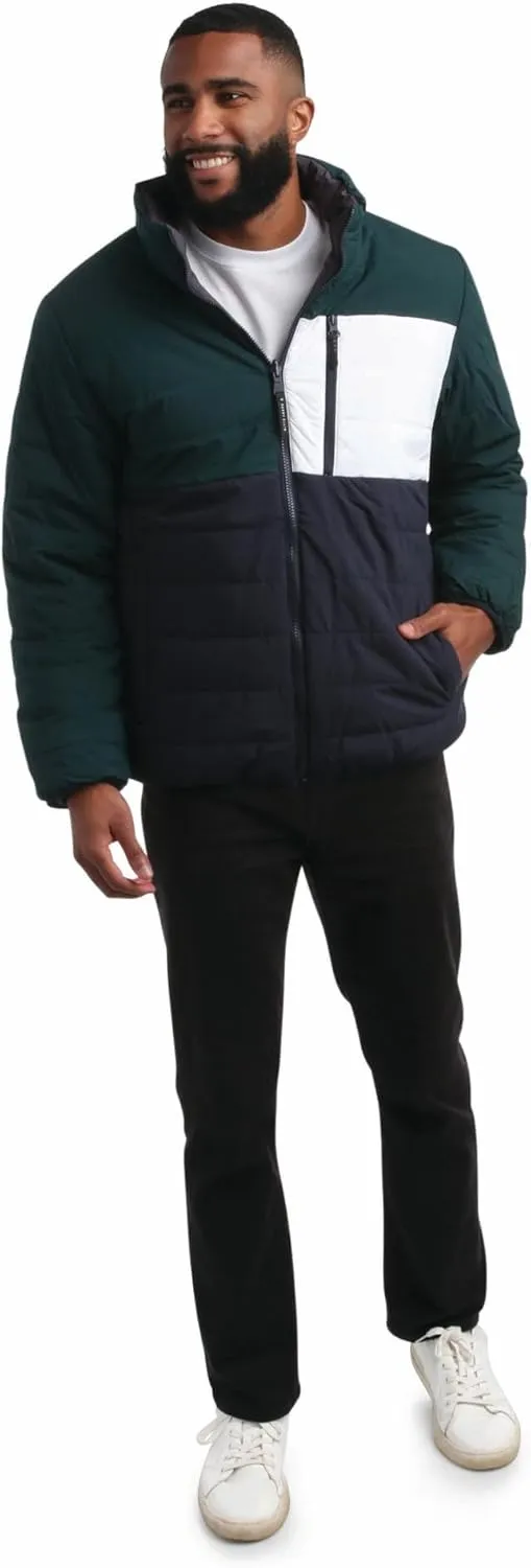 Perry Ellis Men's Puffer Jacket - Full Zip Up Reversible Color Block Hoodless Puffer Jacket for Men (S-XXL)
