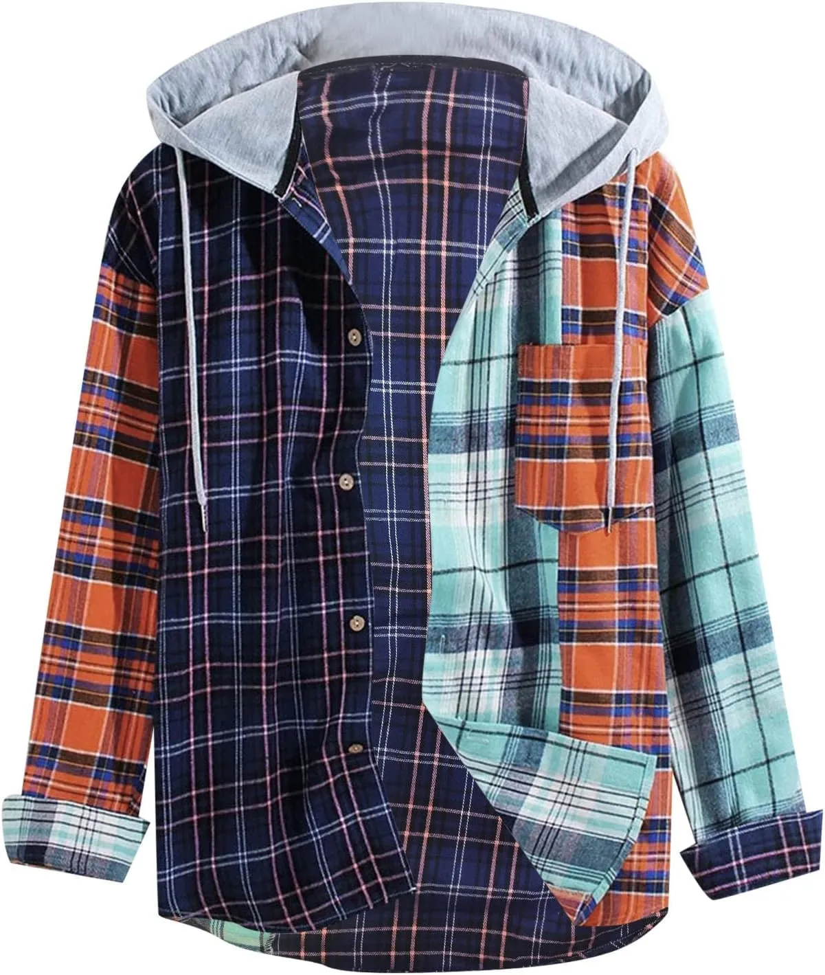 Plaid Hoodies Jackets for Men Loose Long Sleeve Fitted Button Down Lightweight Lined Button Down Padded Jackets