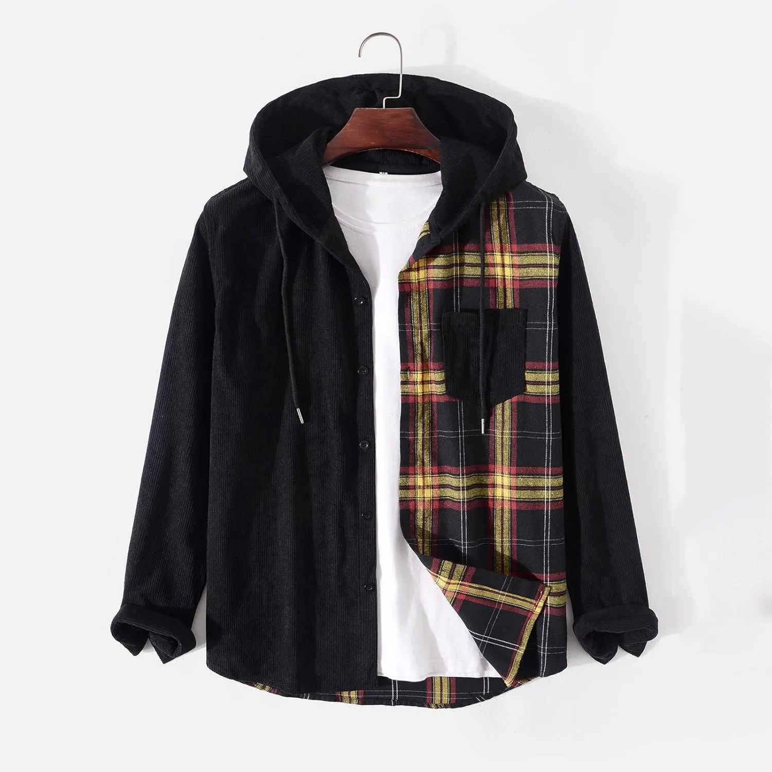 Plaid Hoodies Jackets for Men Loose Long Sleeve Fitted Button Down Lightweight Lined Button Down Padded Jackets