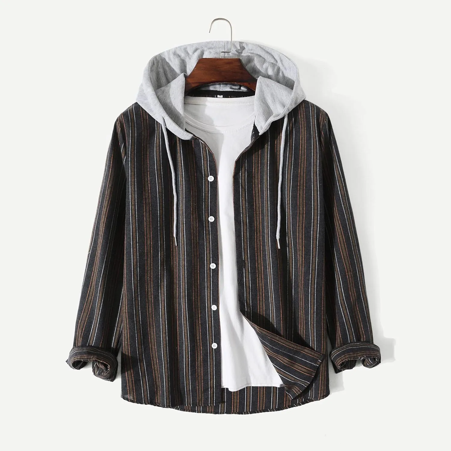 Plaid Hoodies Jackets for Men Loose Long Sleeve Fitted Button Down Lightweight Lined Button Down Padded Jackets