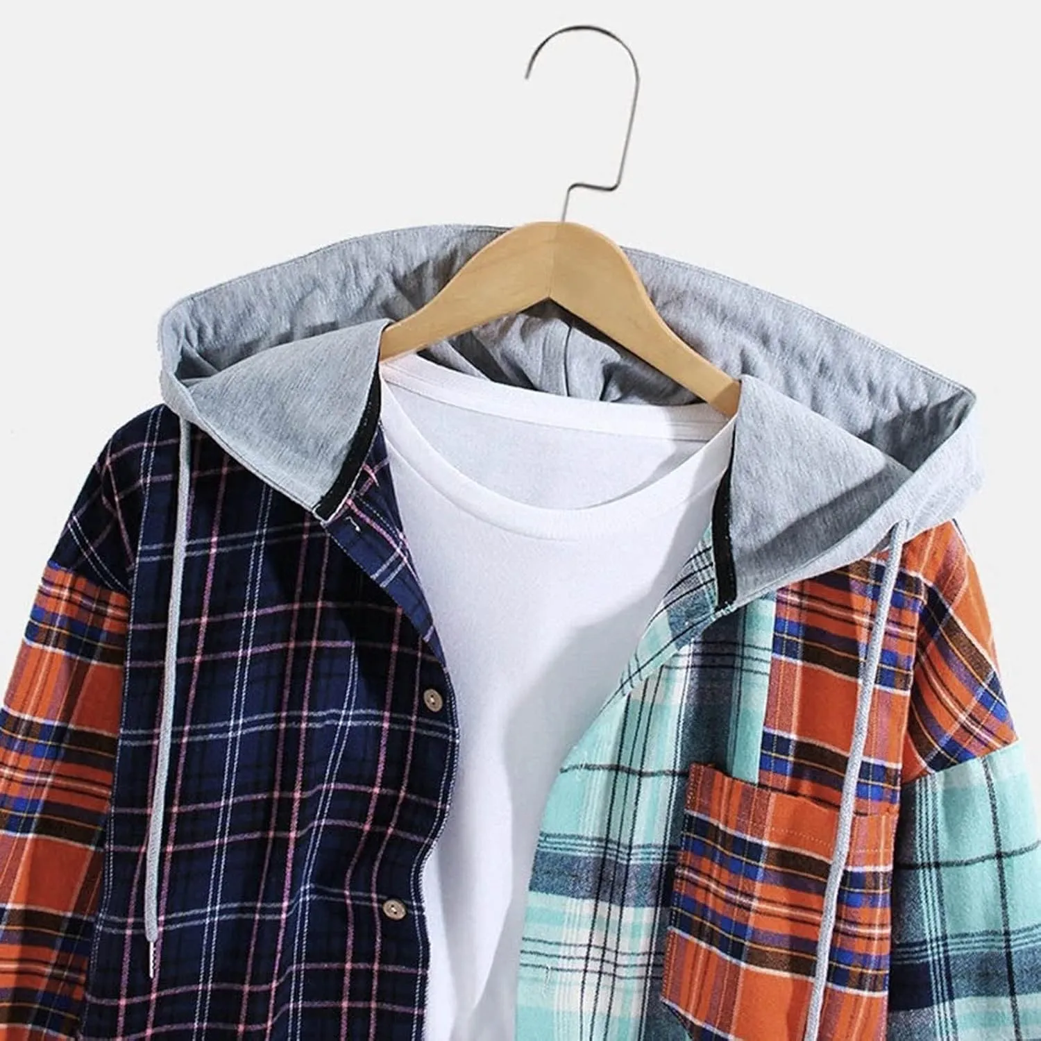 Plaid Hoodies Jackets for Men Loose Long Sleeve Fitted Button Down Lightweight Lined Button Down Padded Jackets