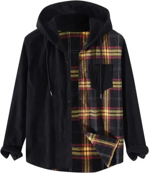 Plaid Hoodies Jackets for Men Loose Long Sleeve Fitted Button Down Lightweight Lined Button Down Padded Jackets