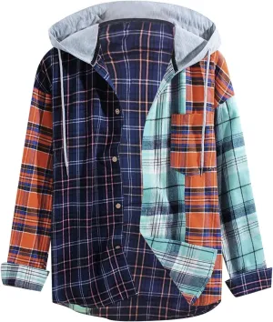Plaid Hoodies Jackets for Men Loose Long Sleeve Fitted Button Down Lightweight Lined Button Down Padded Jackets