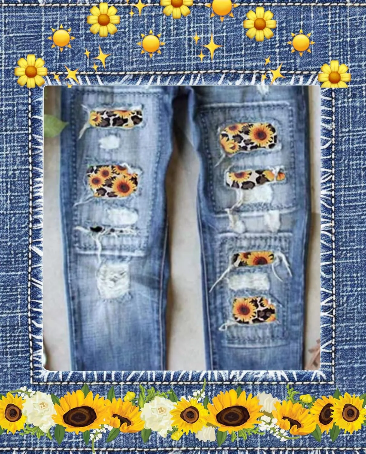 Plus Size Boyfriend Jeans for Women Trendy Cowboy Patch Work Distressed Jeans Casual Baggy Ripped Bling Blue Pants