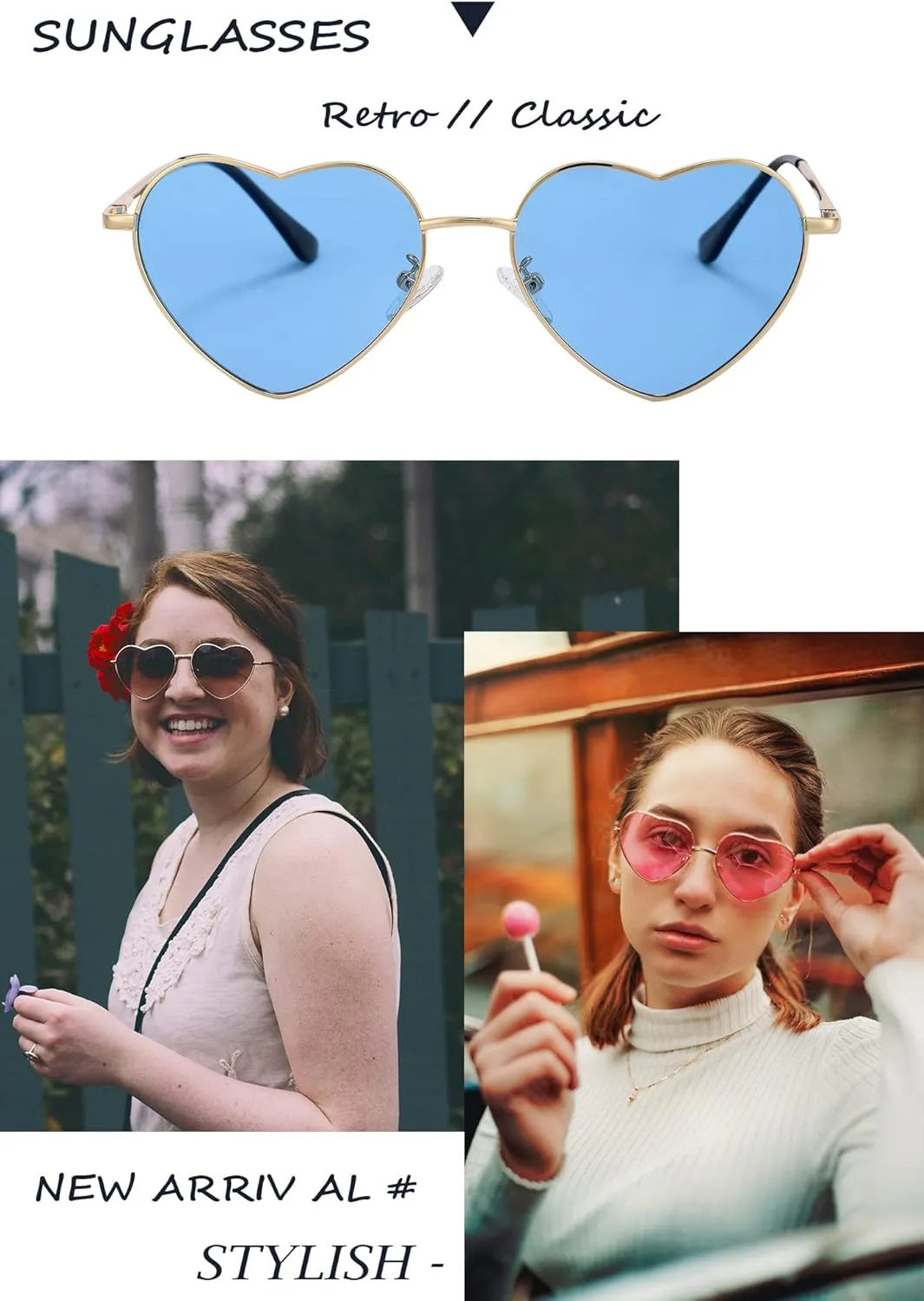 Polarized Heart Sunglasses for Women Fashion Cute Metal Frame Sun Glasses