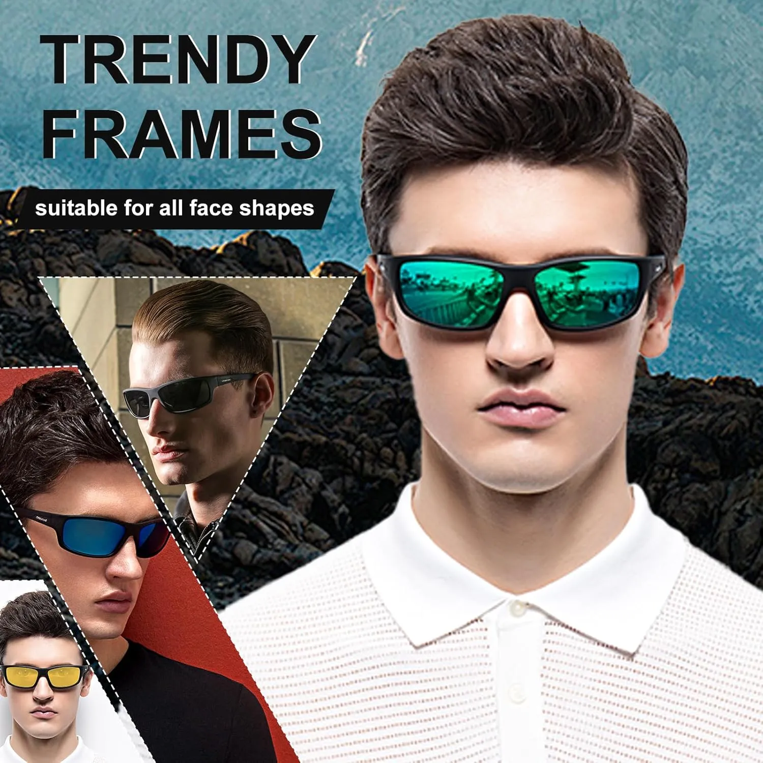 Polarized Sport Sunglasses for Men Matte Finish Sun glasses Mirror Lens UV Blocking