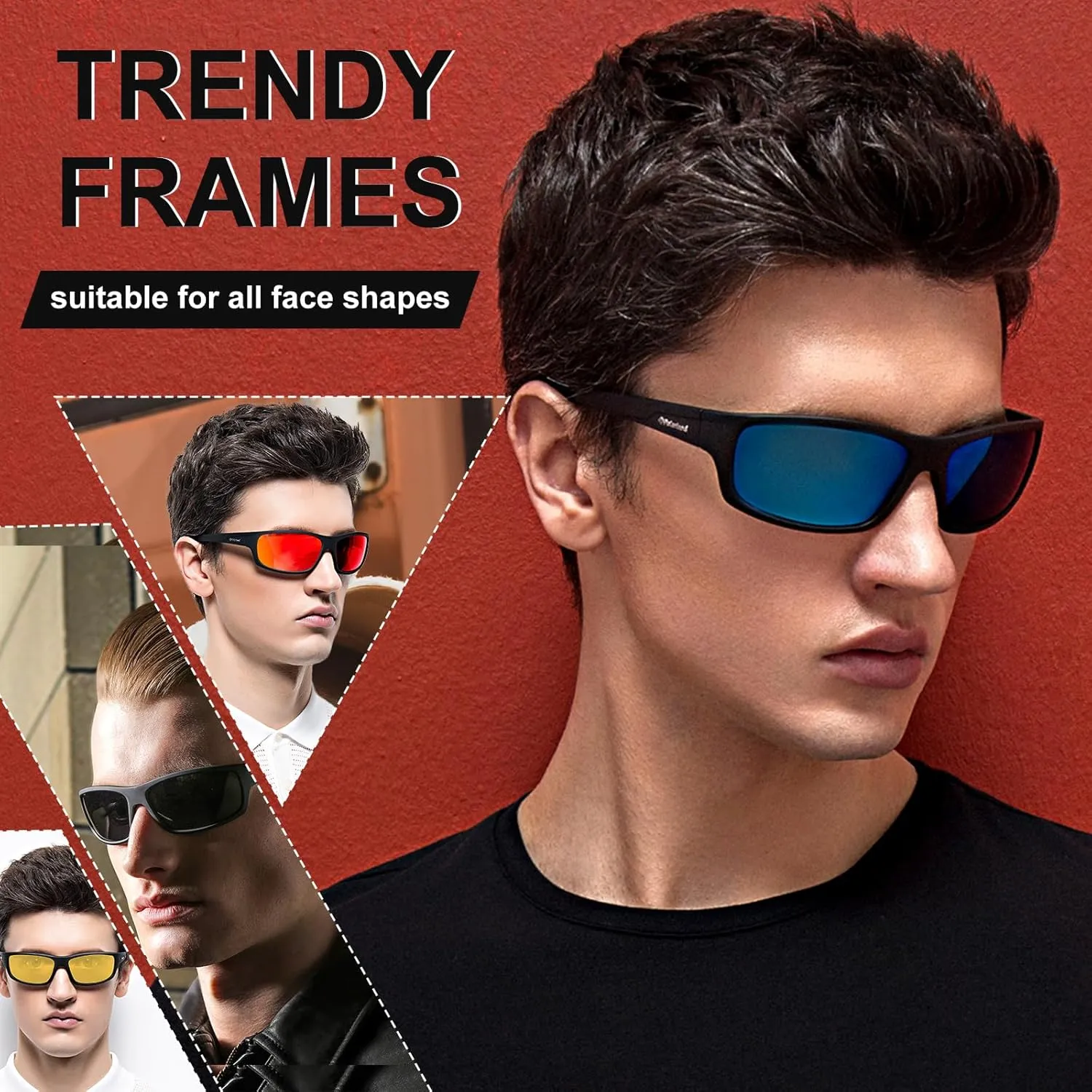 Polarized Sport Sunglasses for Men Matte Finish Sun glasses Mirror Lens UV Blocking