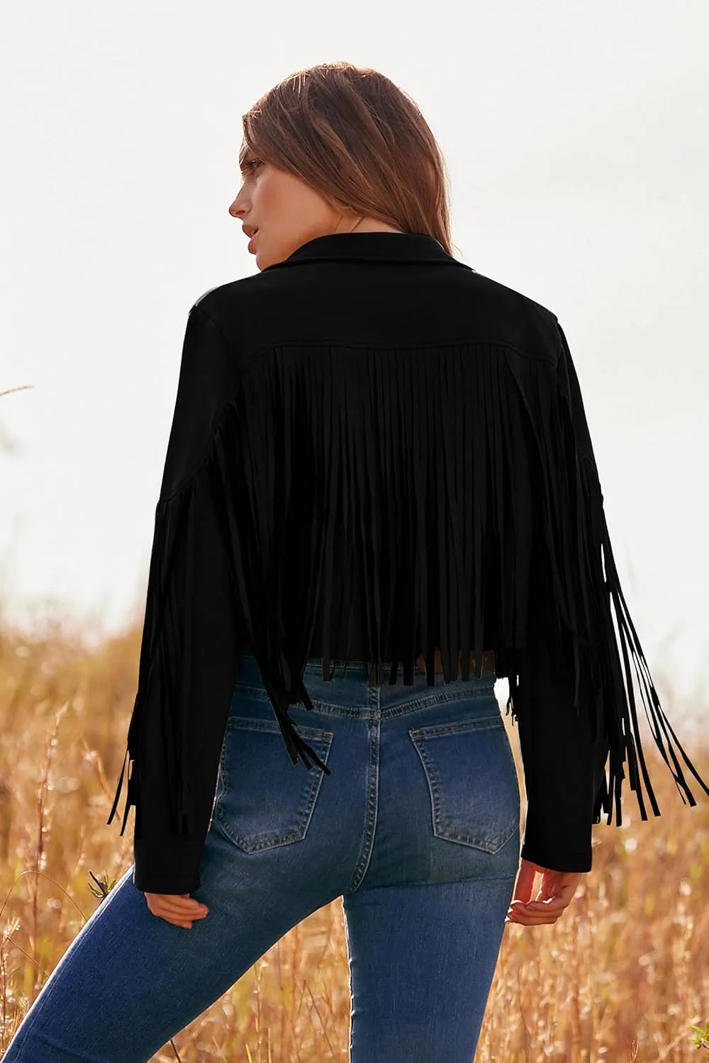 PRETTYGARDEN Women's Fringe Faux Suede Leather Jackets 2025 Fashion Tassel Motorcycle Cropped Coats
