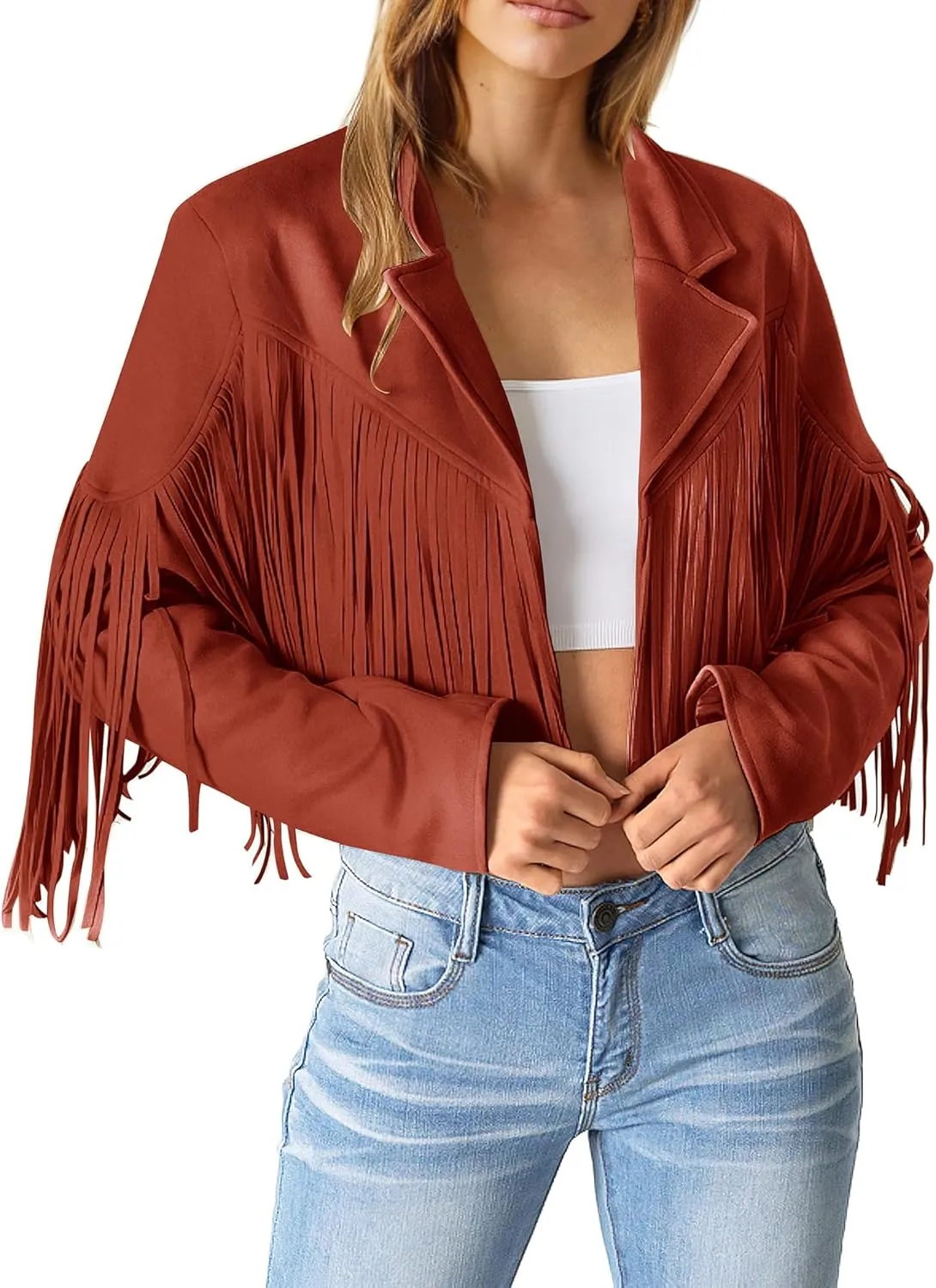 PRETTYGARDEN Women's Fringe Faux Suede Leather Jackets 2025 Fashion Tassel Motorcycle Cropped Coats