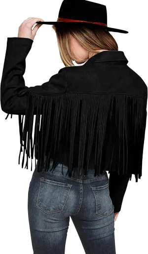 PRETTYGARDEN Women's Fringe Faux Suede Leather Jackets 2025 Fashion Tassel Motorcycle Cropped Coats