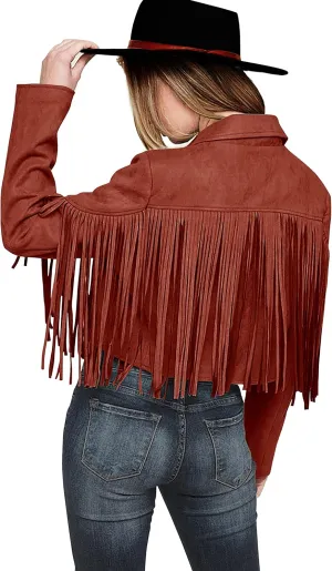 PRETTYGARDEN Women's Fringe Faux Suede Leather Jackets 2025 Fashion Tassel Motorcycle Cropped Coats