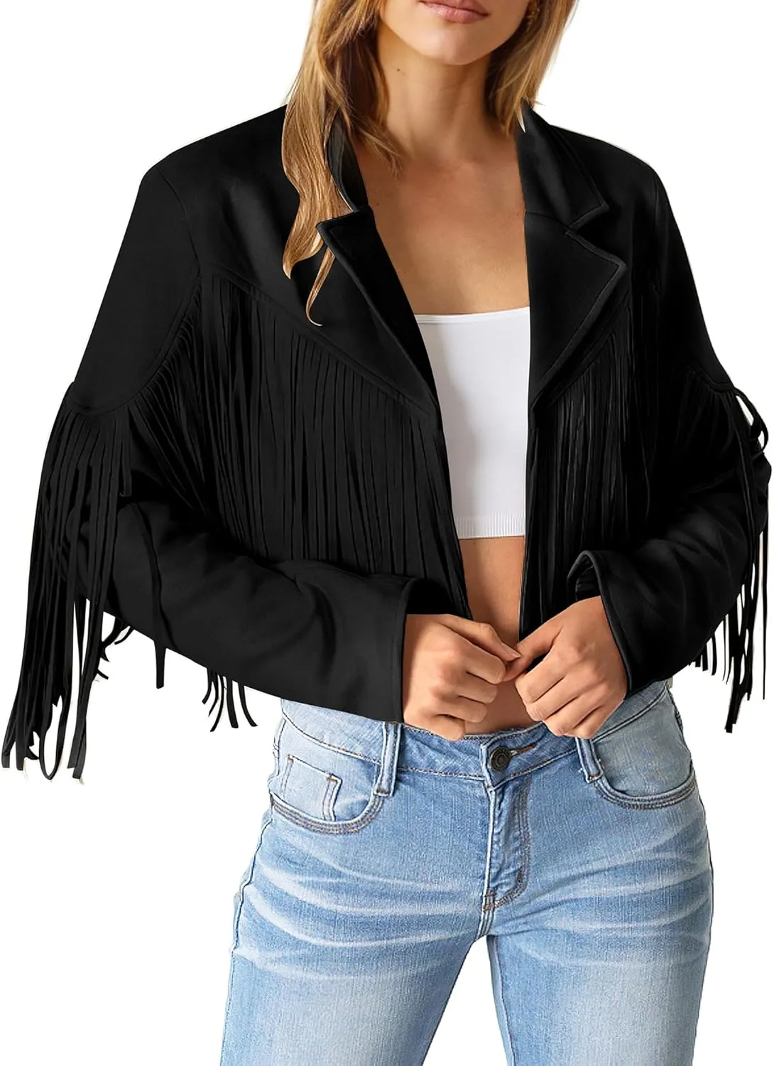 PRETTYGARDEN Women's Fringe Faux Suede Leather Jackets 2025 Fashion Tassel Motorcycle Cropped Coats