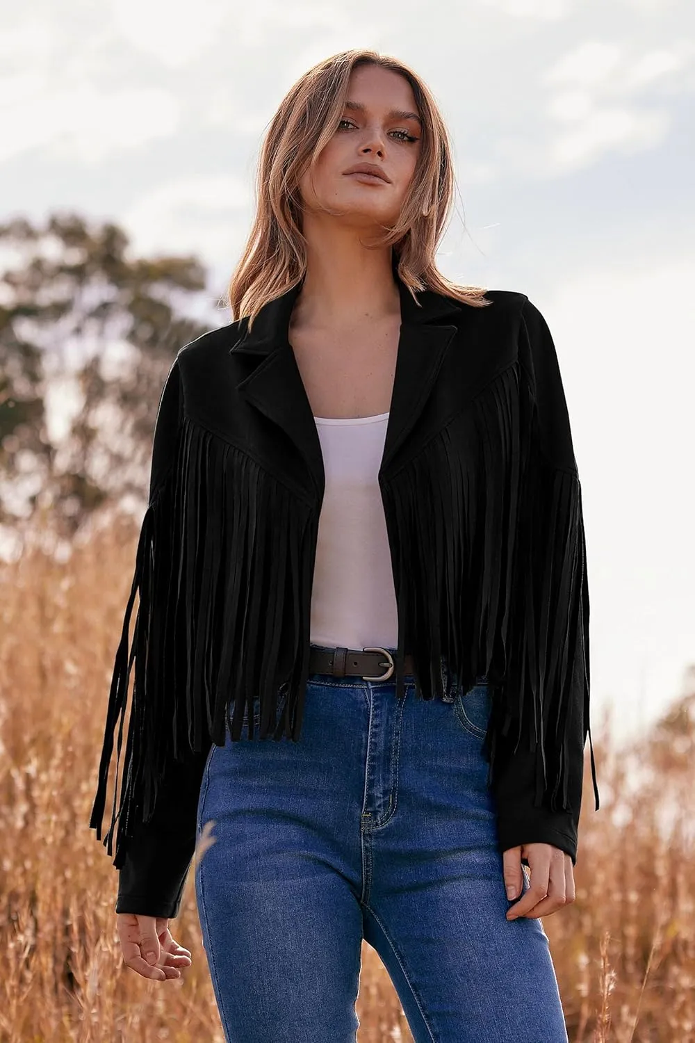 PRETTYGARDEN Women's Fringe Faux Suede Leather Jackets 2025 Fashion Tassel Motorcycle Cropped Coats