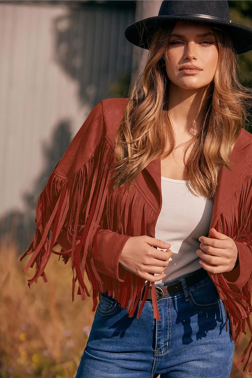 PRETTYGARDEN Women's Fringe Faux Suede Leather Jackets 2025 Fashion Tassel Motorcycle Cropped Coats
