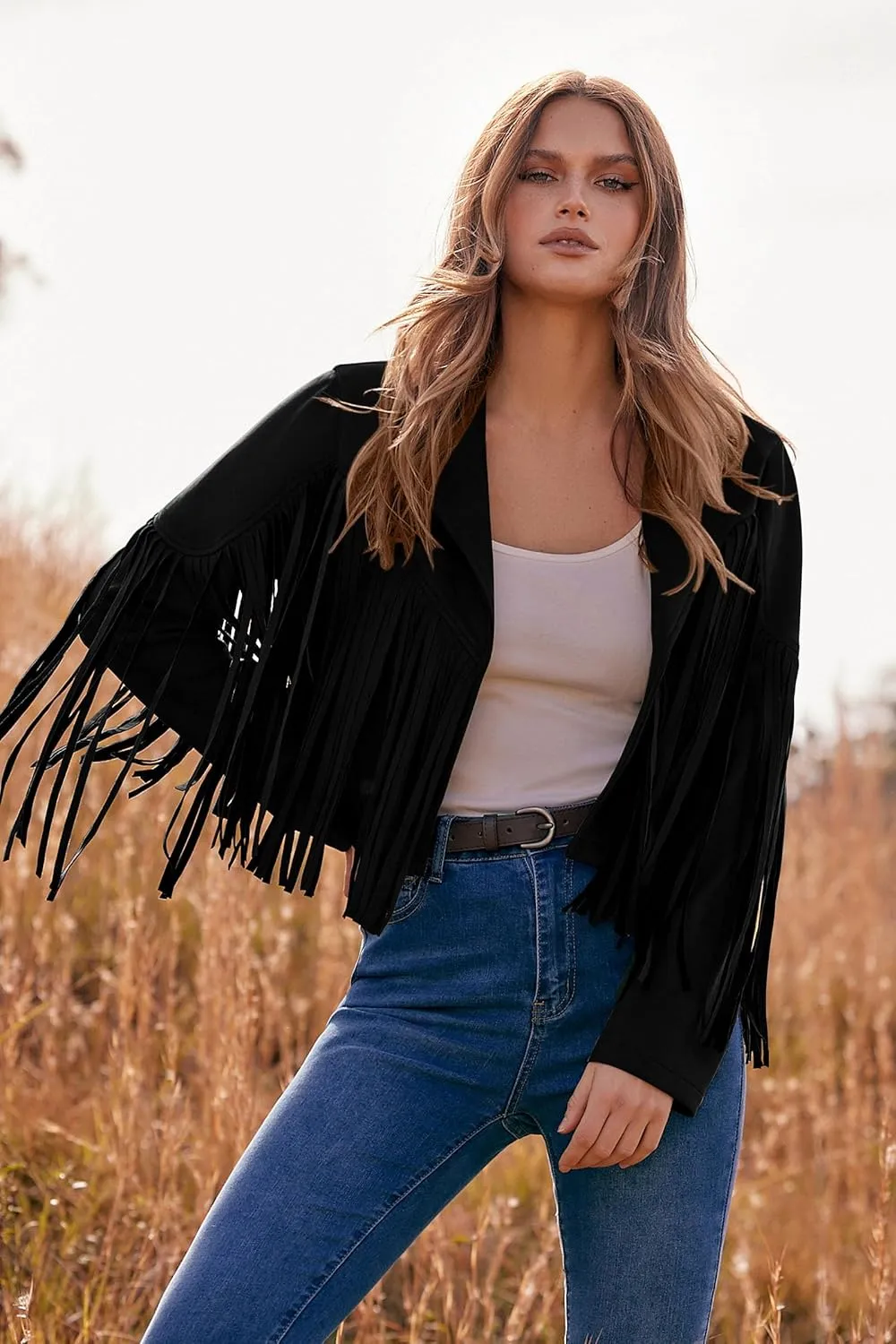 PRETTYGARDEN Women's Fringe Faux Suede Leather Jackets 2025 Fashion Tassel Motorcycle Cropped Coats
