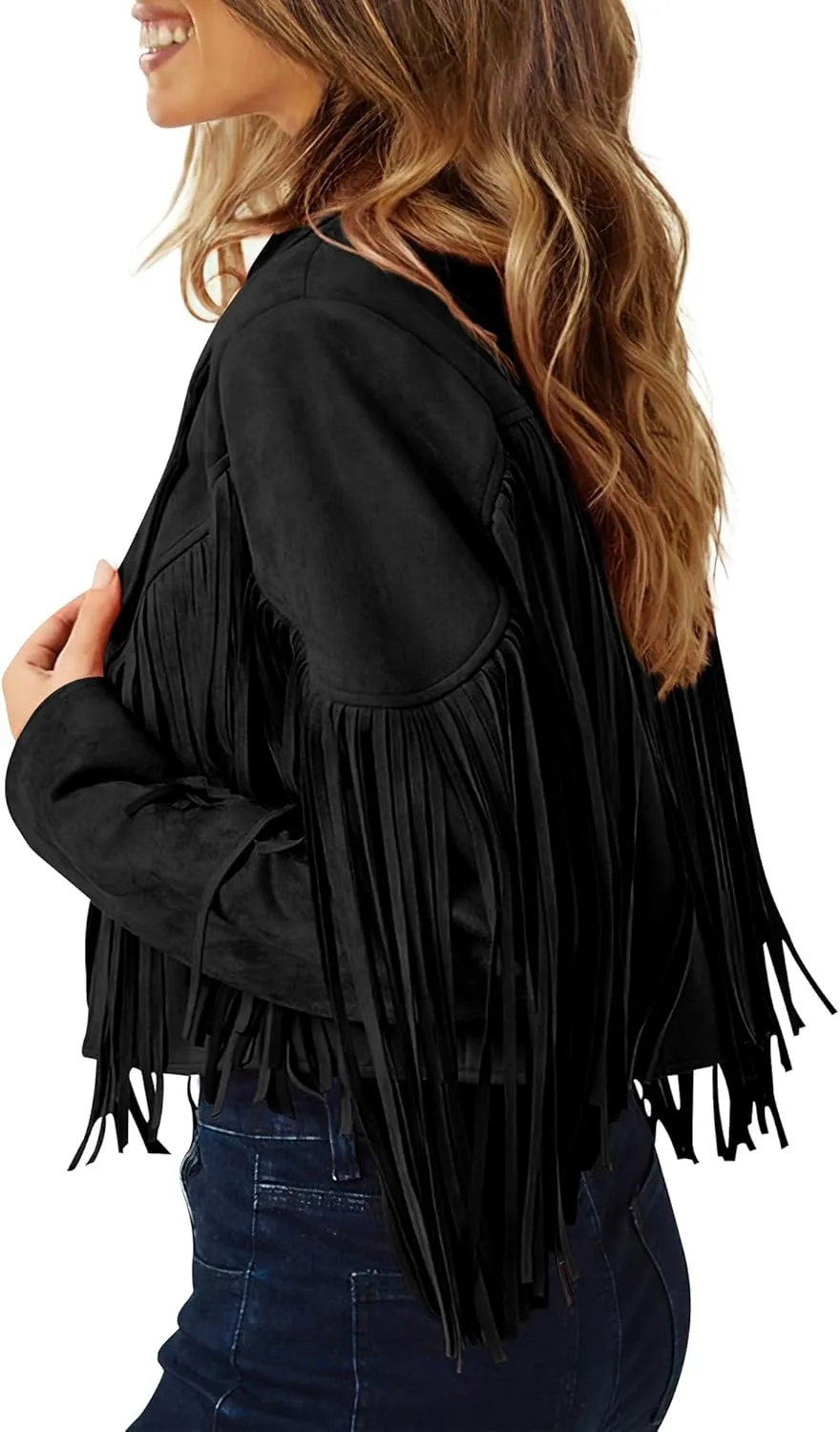 PRETTYGARDEN Women's Fringe Faux Suede Leather Jackets 2025 Fashion Tassel Motorcycle Cropped Coats