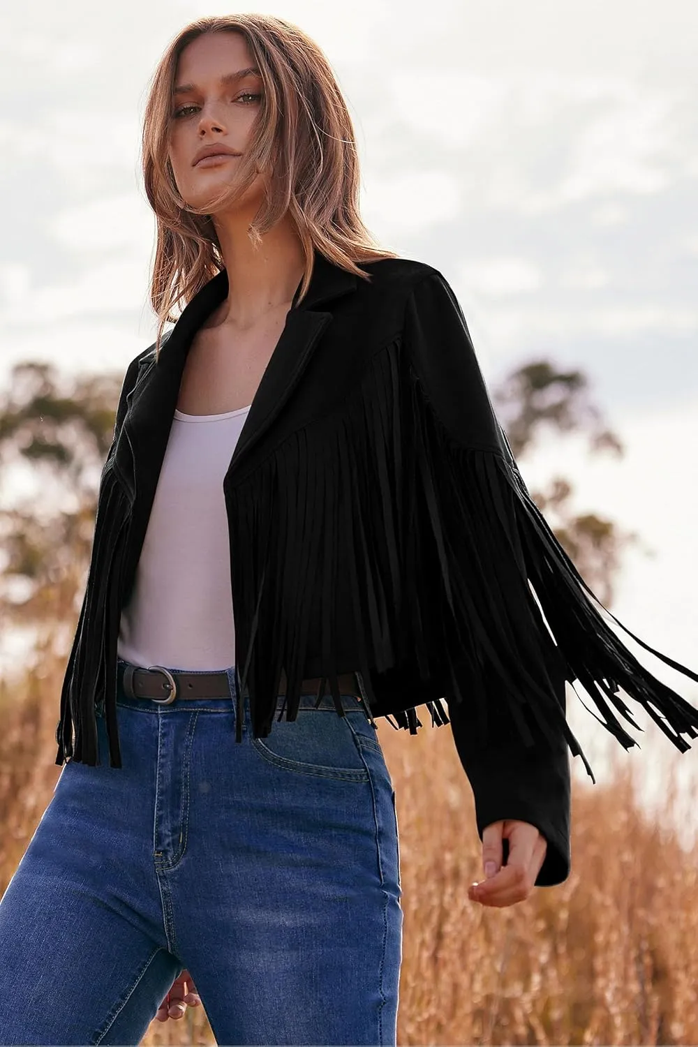 PRETTYGARDEN Women's Fringe Faux Suede Leather Jackets 2025 Fashion Tassel Motorcycle Cropped Coats