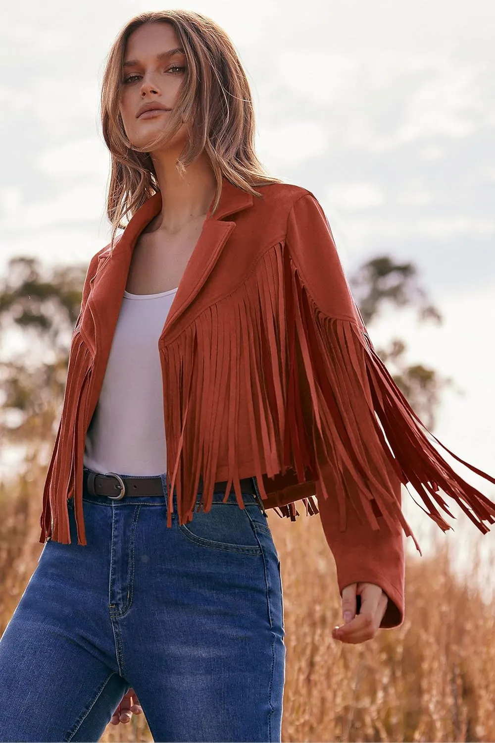 PRETTYGARDEN Women's Fringe Faux Suede Leather Jackets 2025 Fashion Tassel Motorcycle Cropped Coats