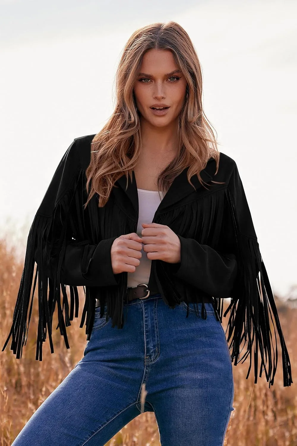 PRETTYGARDEN Women's Fringe Faux Suede Leather Jackets 2025 Fashion Tassel Motorcycle Cropped Coats