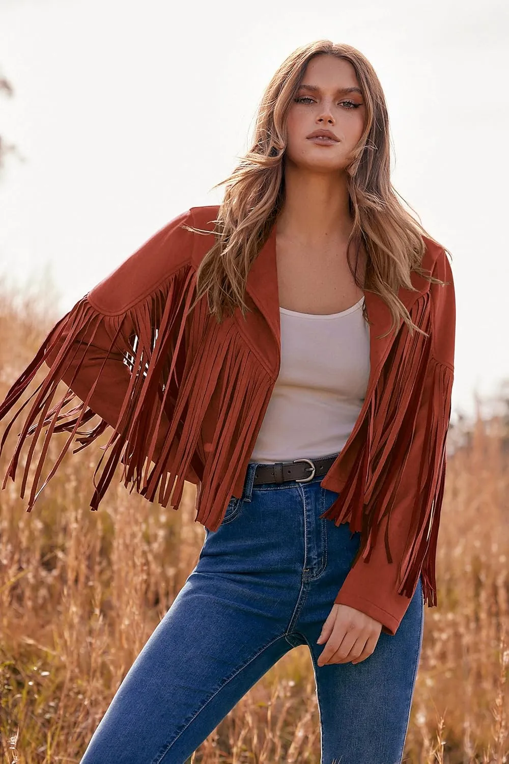 PRETTYGARDEN Women's Fringe Faux Suede Leather Jackets 2025 Fashion Tassel Motorcycle Cropped Coats