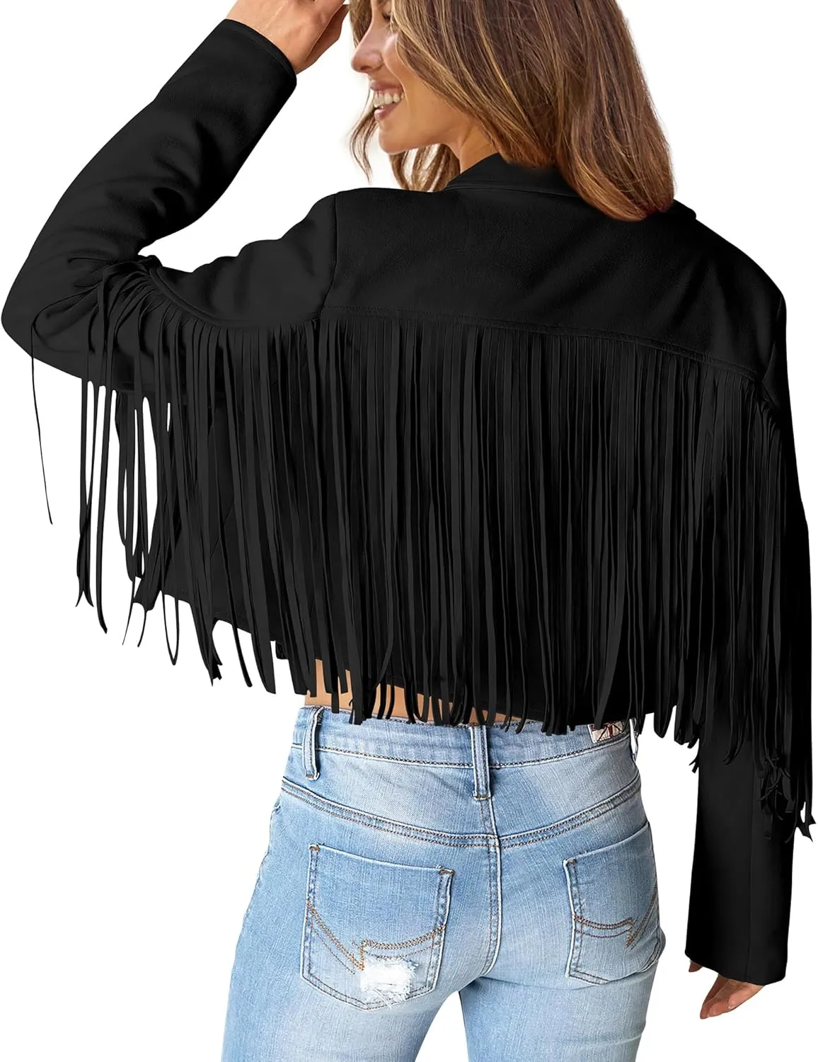 PRETTYGARDEN Women's Fringe Faux Suede Leather Jackets 2025 Fashion Tassel Motorcycle Cropped Coats