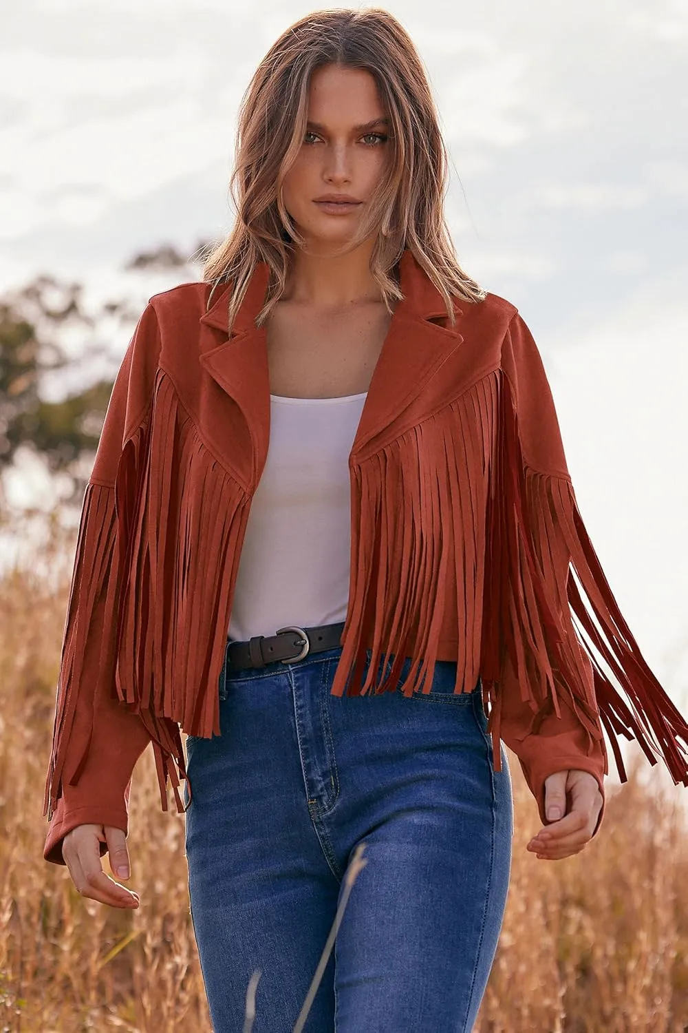 PRETTYGARDEN Women's Fringe Faux Suede Leather Jackets 2025 Fashion Tassel Motorcycle Cropped Coats