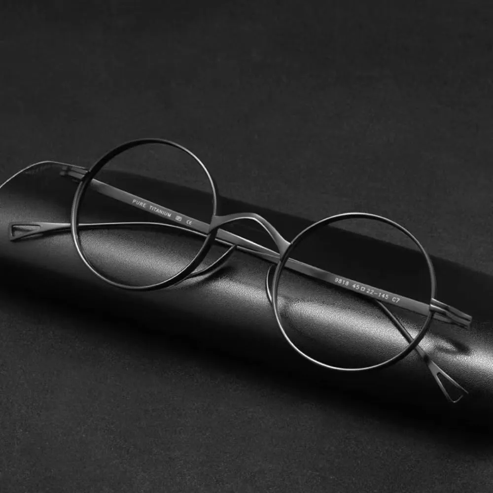 Professor Reading Glasses  2.5 Round Wizard Eyeglasses Men Women, Retro Nerd Readers Anti Blue Light, Metal Titanium(Black, 1.5)