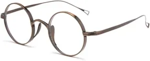 Professor Reading Glasses  2.5 Round Wizard Eyeglasses Men Women, Retro Nerd Readers Anti Blue Light, Metal Titanium(Bronze, 1.5)