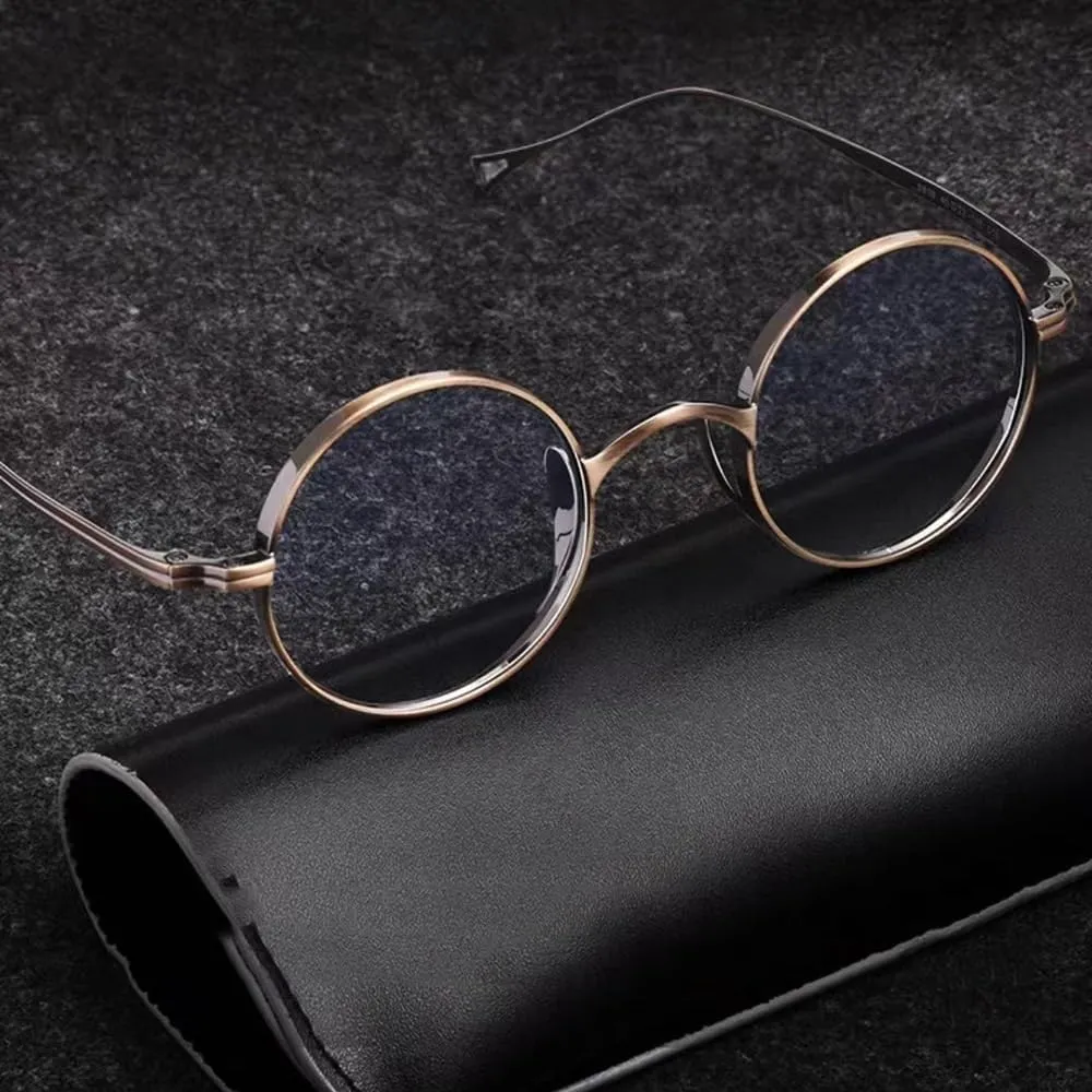Professor Reading Glasses  2.5 Round Wizard Eyeglasses Men Women, Retro Nerd Readers Anti Blue Light, Metal Titanium(Bronze, 1.5)