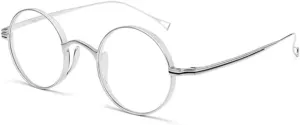Professor Reading Glasses  2.5 Round Wizard Eyeglasses Men Women, Retro Nerd Readers Anti Blue Light, Metal Titanium(Silver, 1.5)