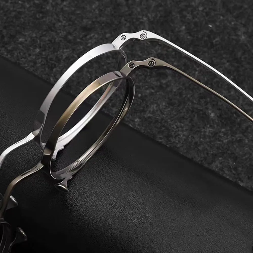 Professor Reading Glasses  2.5 Round Wizard Eyeglasses Men Women, Retro Nerd Readers Anti Blue Light, Metal Titanium(Silver, 1.5)