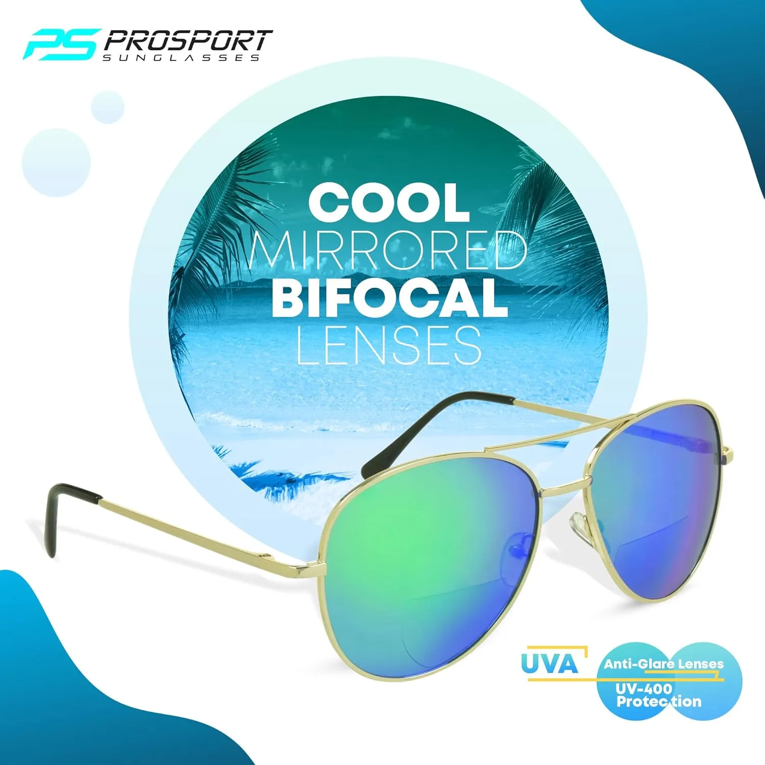 proSPORT Aviator Bifocal Sunglass Reader Flashed Mirror Lens Men Women