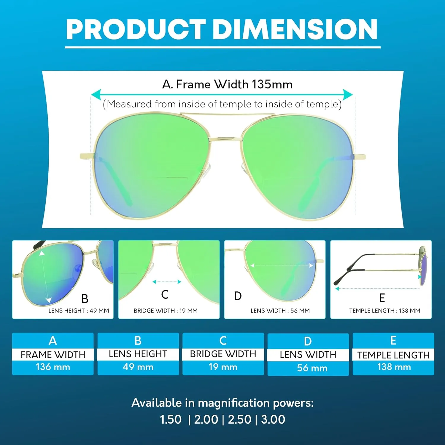 proSPORT Aviator Bifocal Sunglass Reader Flashed Mirror Lens Men Women
