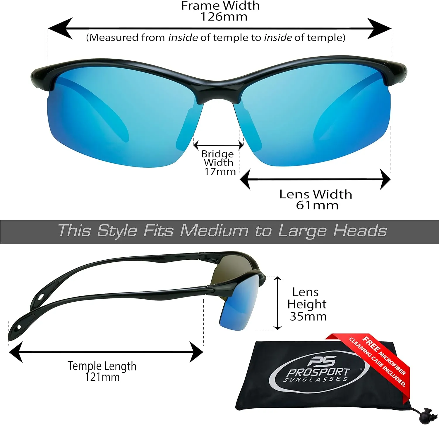 proSPORT Polarized Sunglass Men Women Light-Weight Semi-Rimless Frame Anti-Glare Smoke or Mirror Lens