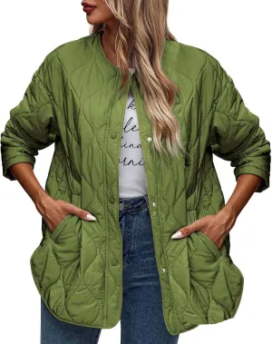 Quilted Jackets for Women 2024 Ultra Lightweight Down Jackets Prkas Button Down Oversized Winter Warm Puffer Coats