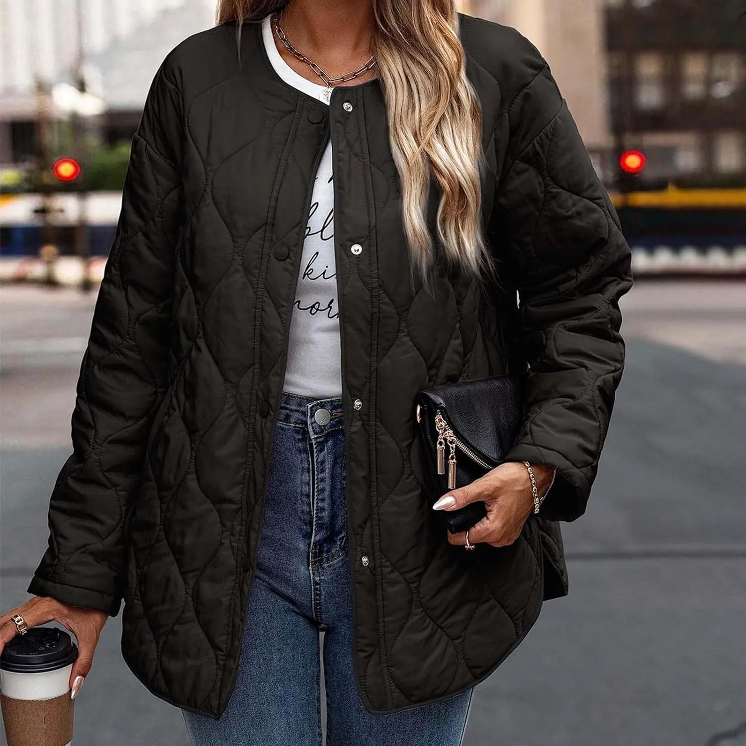 Quilted Jackets for Women 2024 Ultra Lightweight Down Jackets Prkas Button Down Oversized Winter Warm Puffer Coats