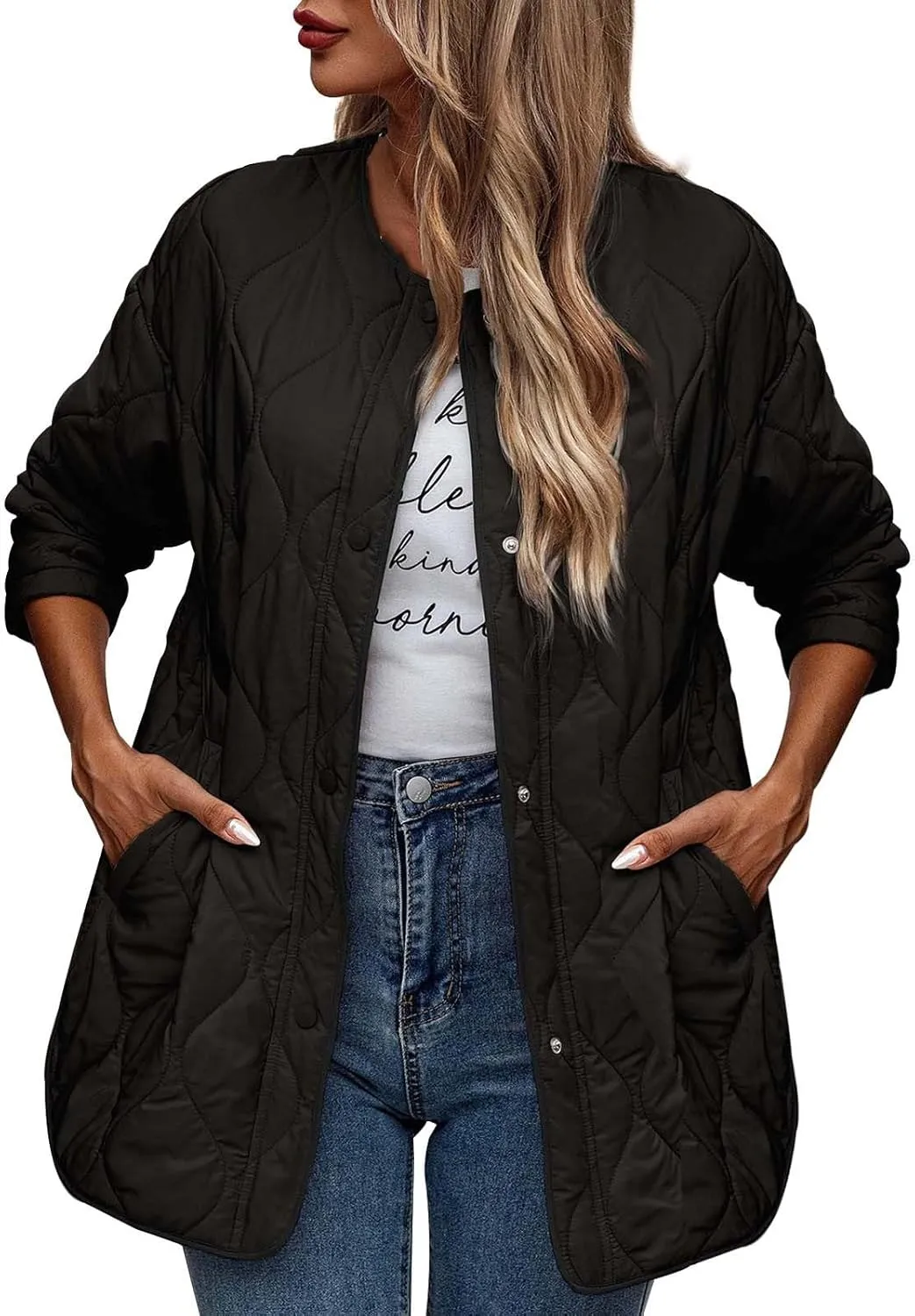 Quilted Jackets for Women 2024 Ultra Lightweight Down Jackets Prkas Button Down Oversized Winter Warm Puffer Coats