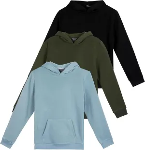 Real Essentials 3 Pack: Girls' Soft Brushed Fleece Pullover Hoodie Sweatshirt With Kangaroo Pocket (Ages 7-16)