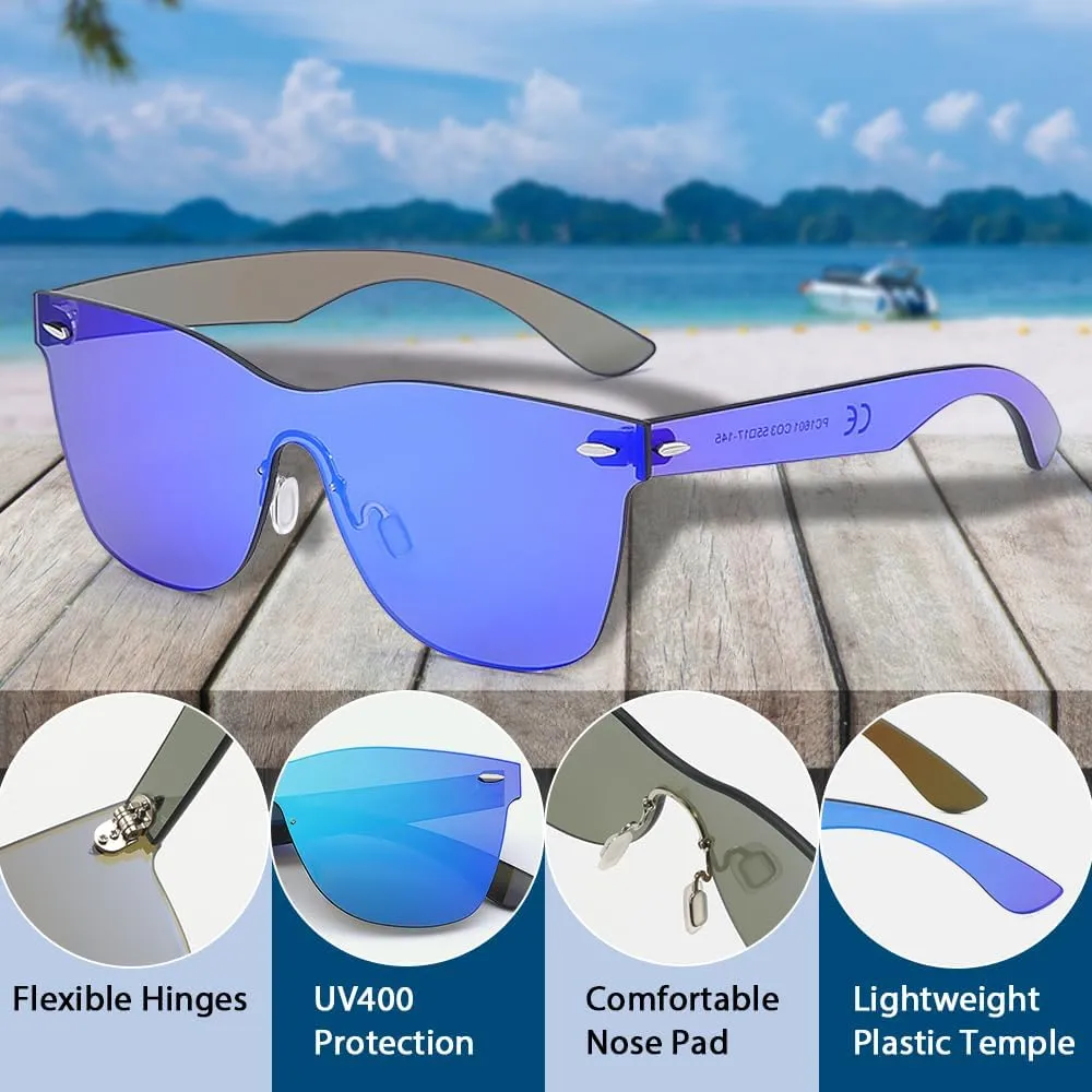 Rimless Sunglasses For Women Men One Piece Square Oversize Mirror Lens Anti Reflective
