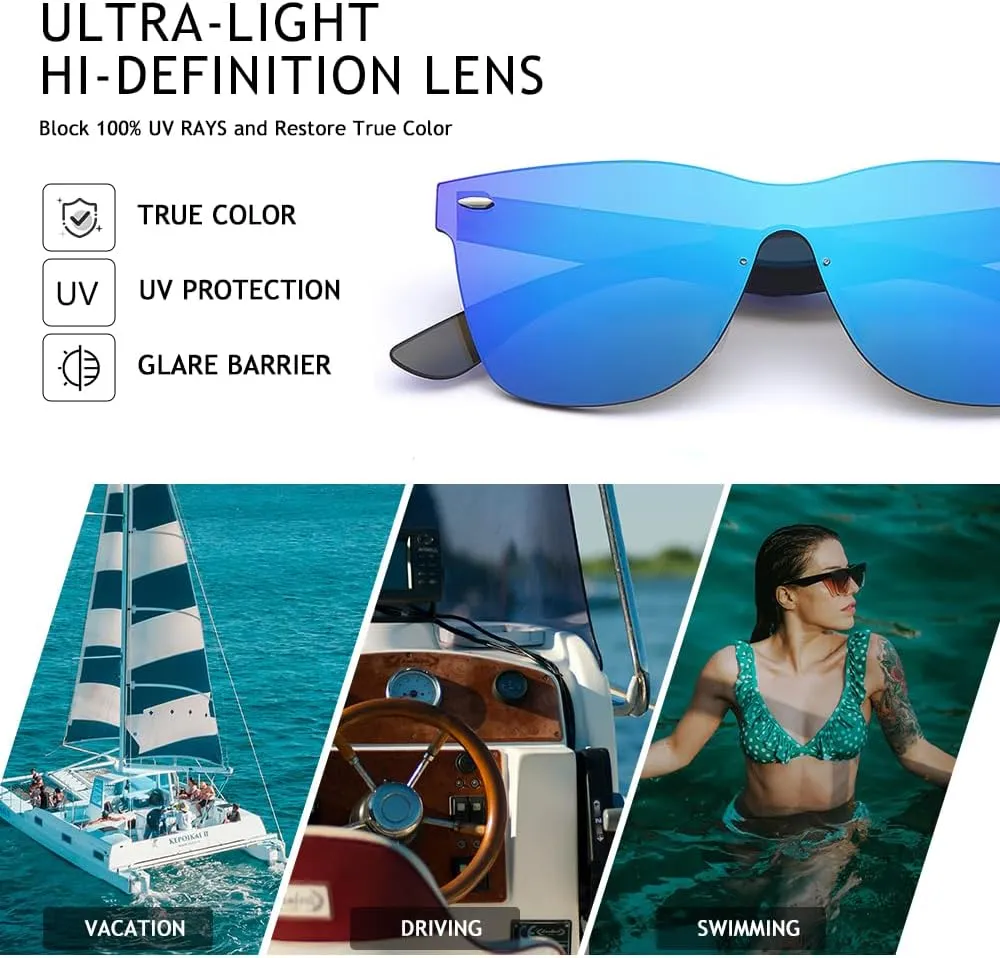 Rimless Sunglasses For Women Men One Piece Square Oversize Mirror Lens Anti Reflective