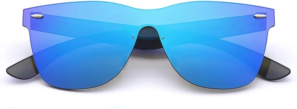Rimless Sunglasses For Women Men One Piece Square Oversize Mirror Lens Anti Reflective