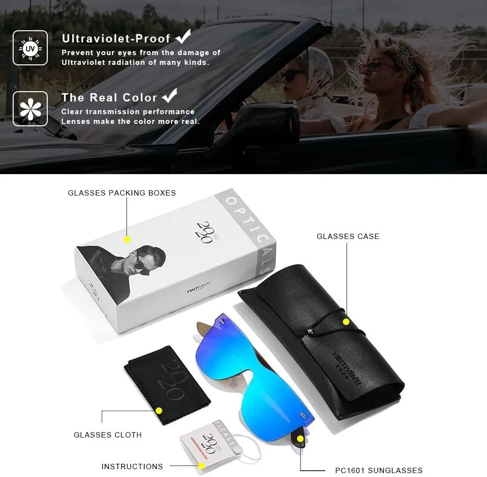 Rimless Sunglasses For Women Men One Piece Square Oversize Mirror Lens Anti Reflective